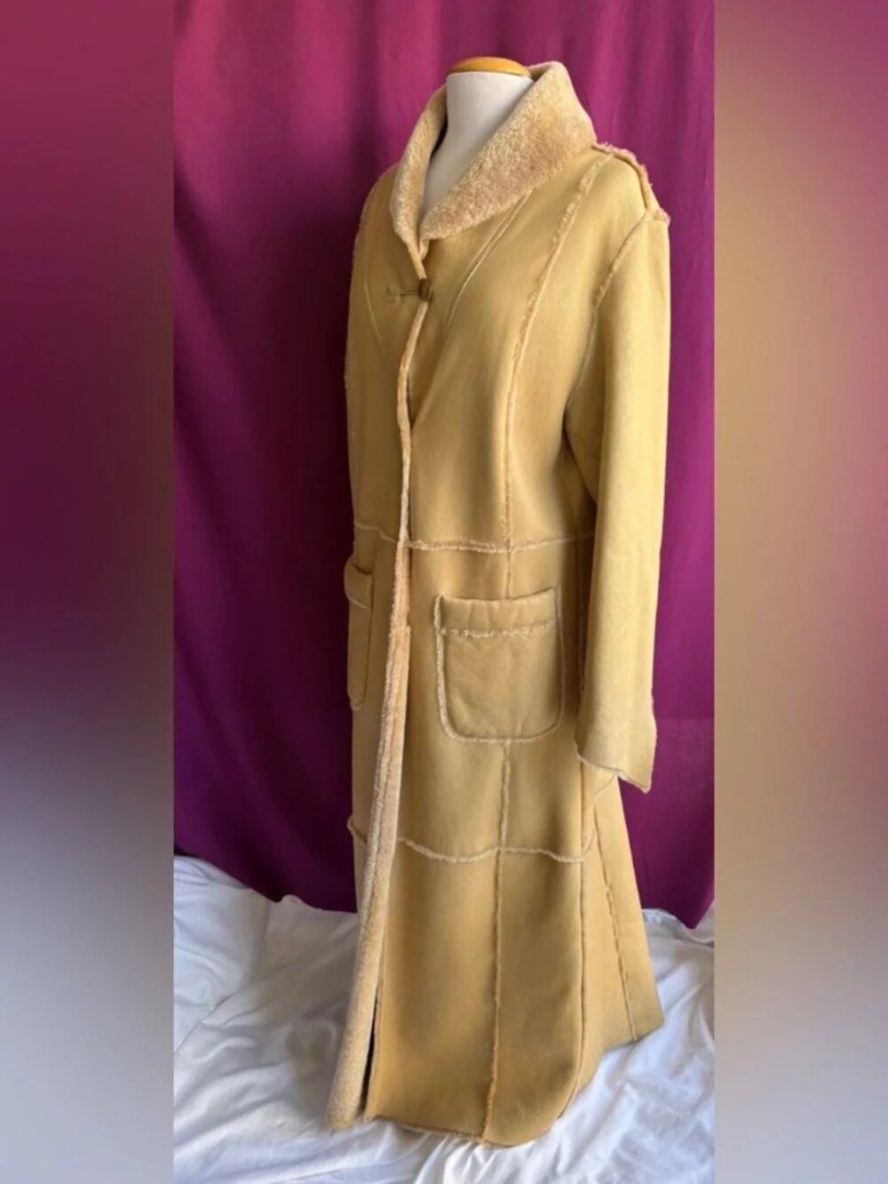 Genuine Shearling Coat Made in Italy Full Length Sheepskin Leather Size 48 - Picture 2 of 10